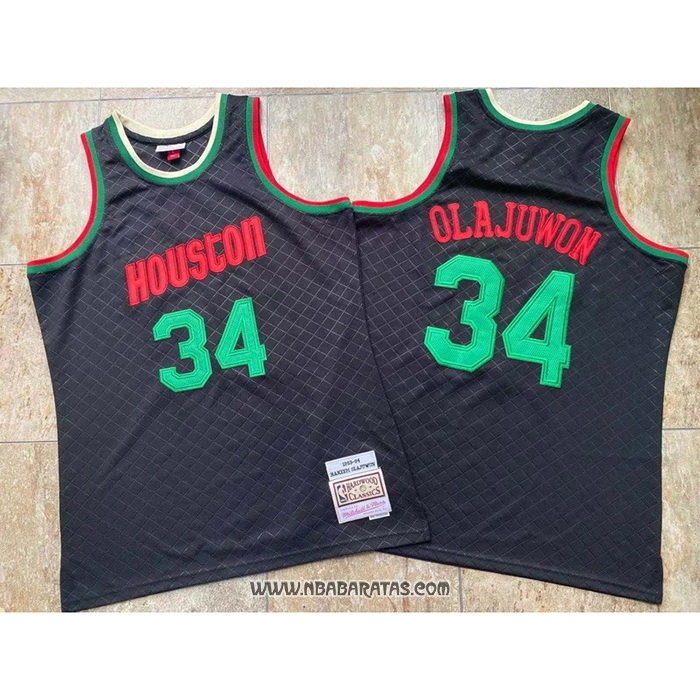 Camiseta Houston Rockets Hakeem Olajuwon #34 Mitchell & Ness 1993-94 Negro